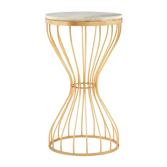 Casa Round White Marble Side Table With Gold Pinched Frame Furniture