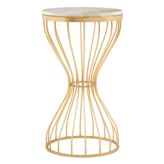 Photo of Casa round white marble side table with gold pinched frame