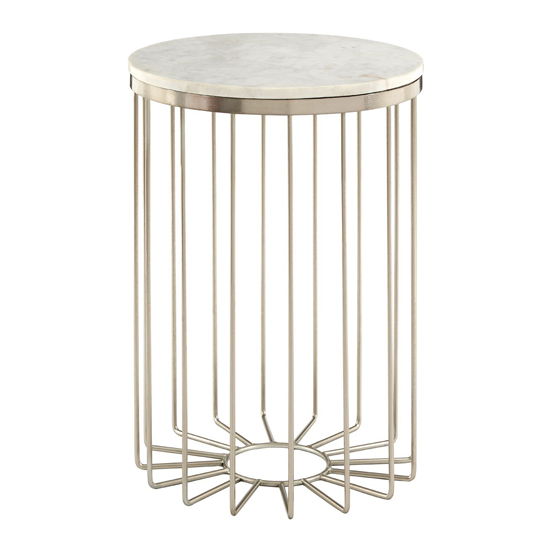 Read more about Casa round white marble side table with silver metal frame