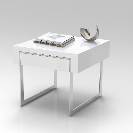 Casa High Gloss Side Table With 1 Drawer In White Furniture in Fashion