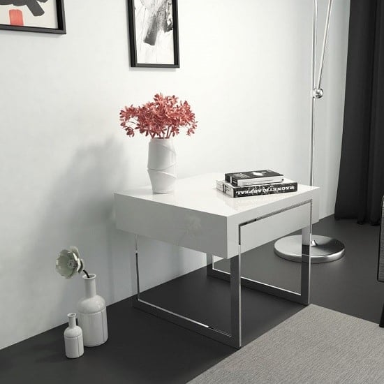 Read more about Casa side table in white gloss with chrome legs and drawer