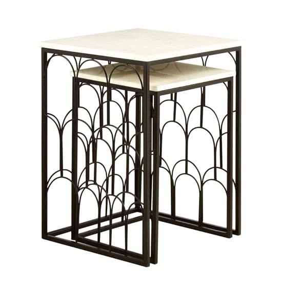 Photo of Casa square marble set of 2 side tables with black metal frame
