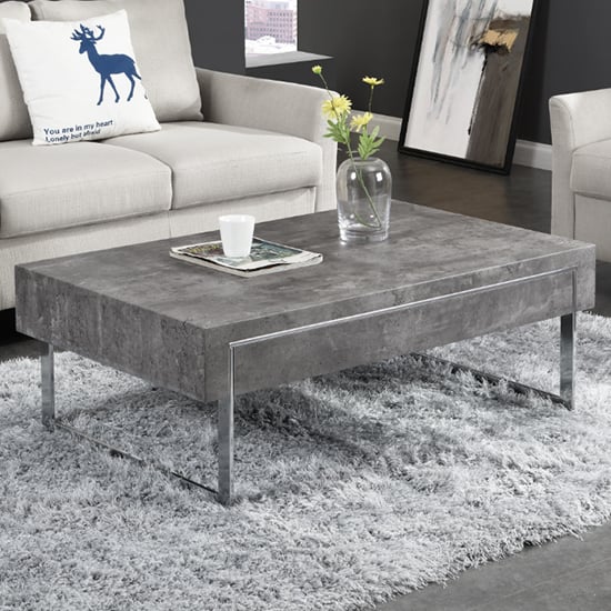 Casa Wooden Coffee Table With 1 Drawer In Concrete Effect