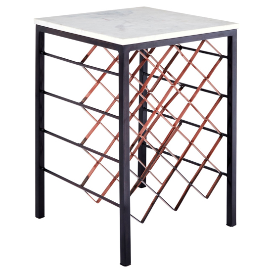 Casa White Marble Top Side Table With Wine Rack