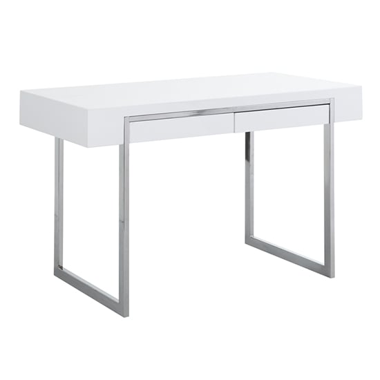 Casa High Gloss Computer Desk With 2 Drawers In White_5