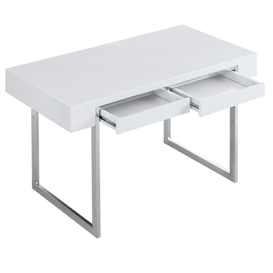 Casa High Gloss Computer Desk With 2 Drawers In White Furniture in