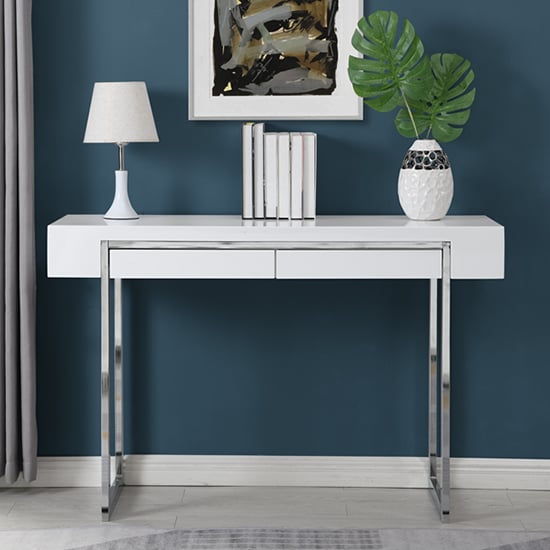 Casa High Gloss Console Table With 2 Drawers In White_2