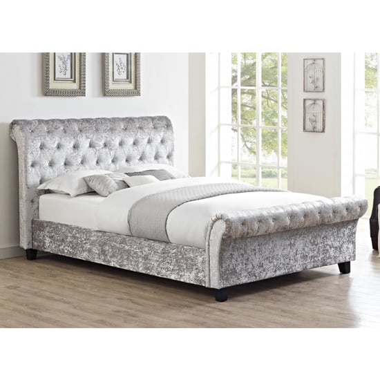 Calvine Crushed Velvet Double Bed In Grey Furniture in Fashion