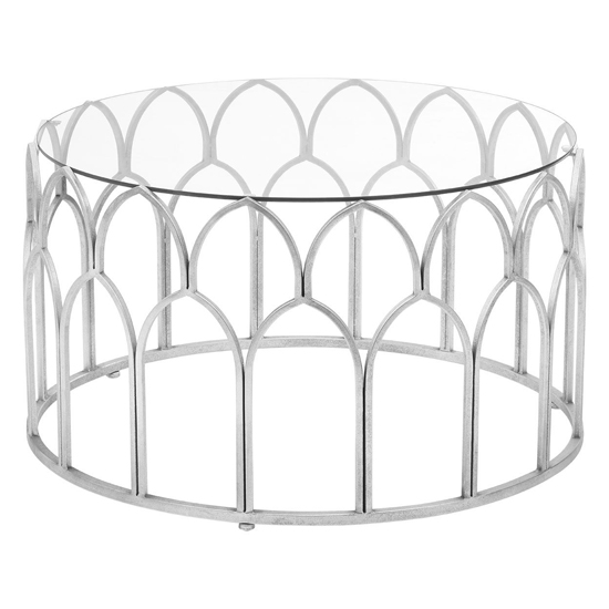 Cascade Clear Glass Top Coffee Table With Silver Leaf Frame
