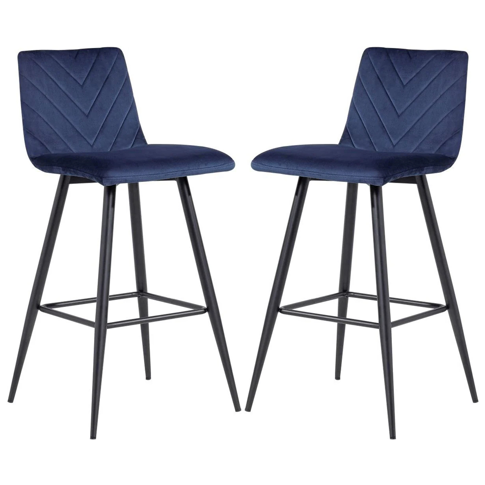 Casey Blue Velvet Bar Stools With Metal Legs In Pair Furniture in Fashion