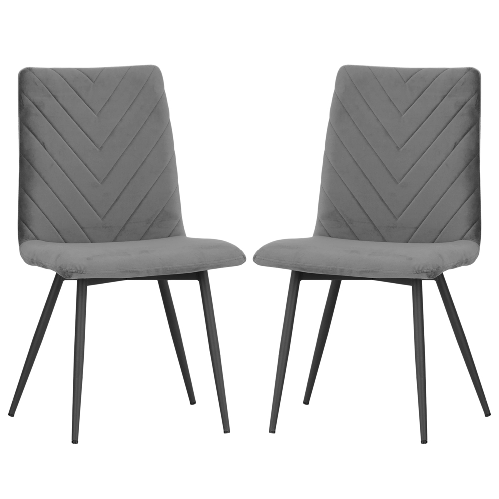 Casey Dark Grey Velvet Dining Chairs With Metal Legs In Pair