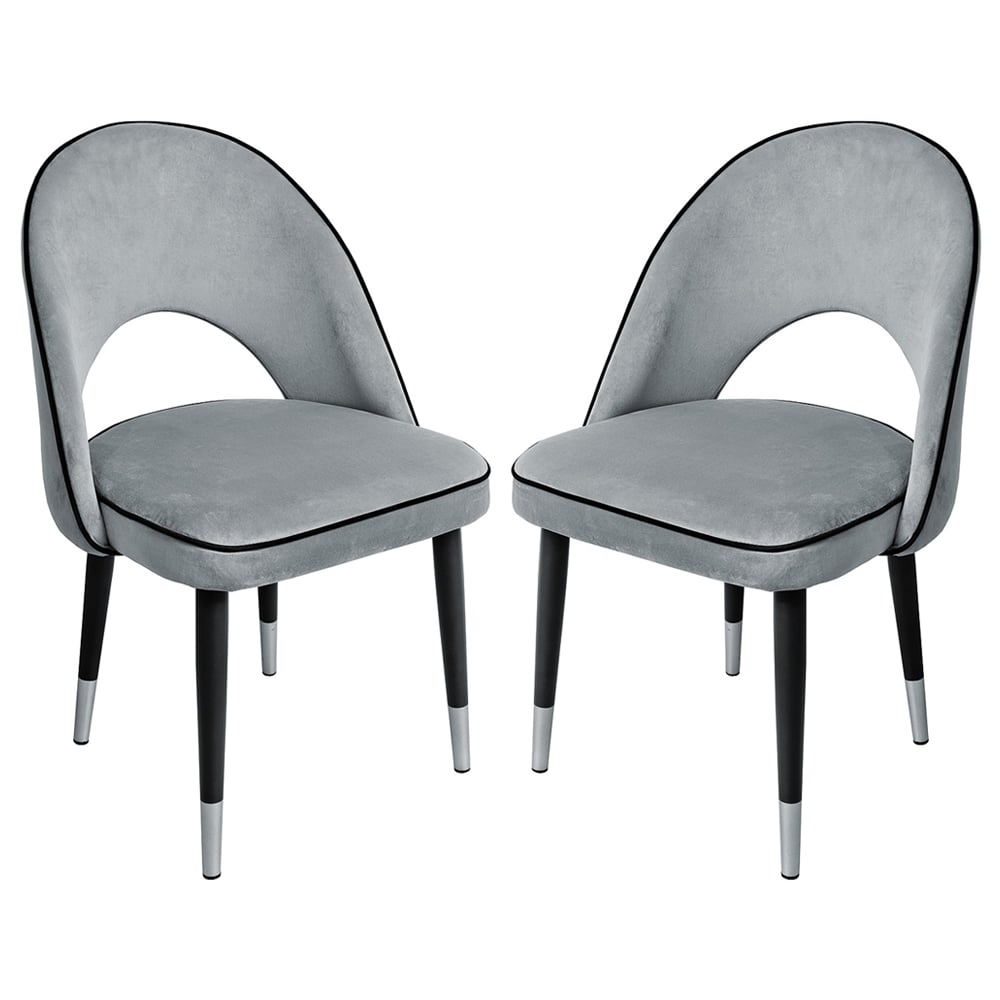 Casey Grey Velvet Dining Chairs In Pair
