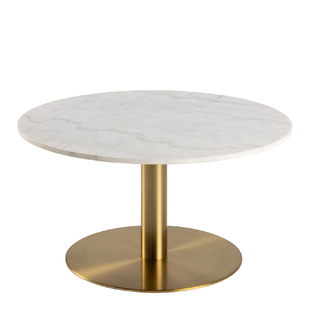 Casey White Marble Coffee Table Round With Gold Metal Base