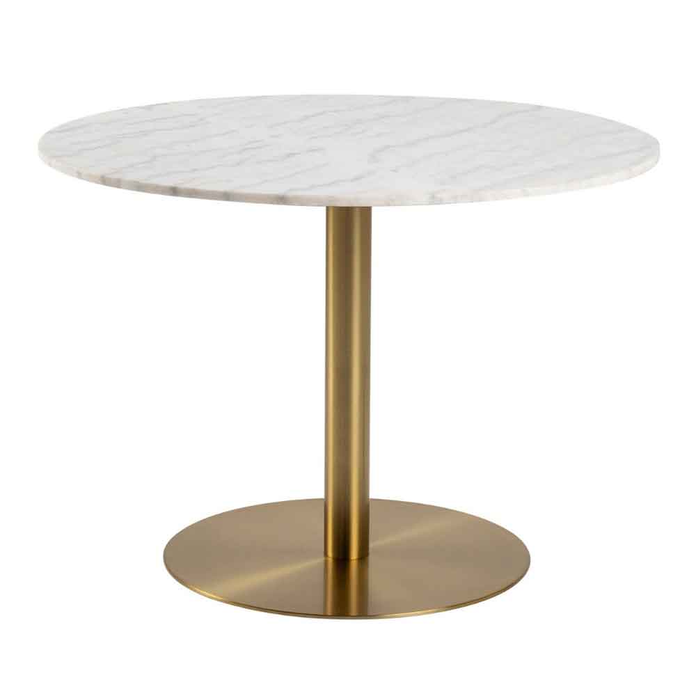 Casey White Marble Top Dining Table with Gold Base and 4 Copper Bangor Chairs