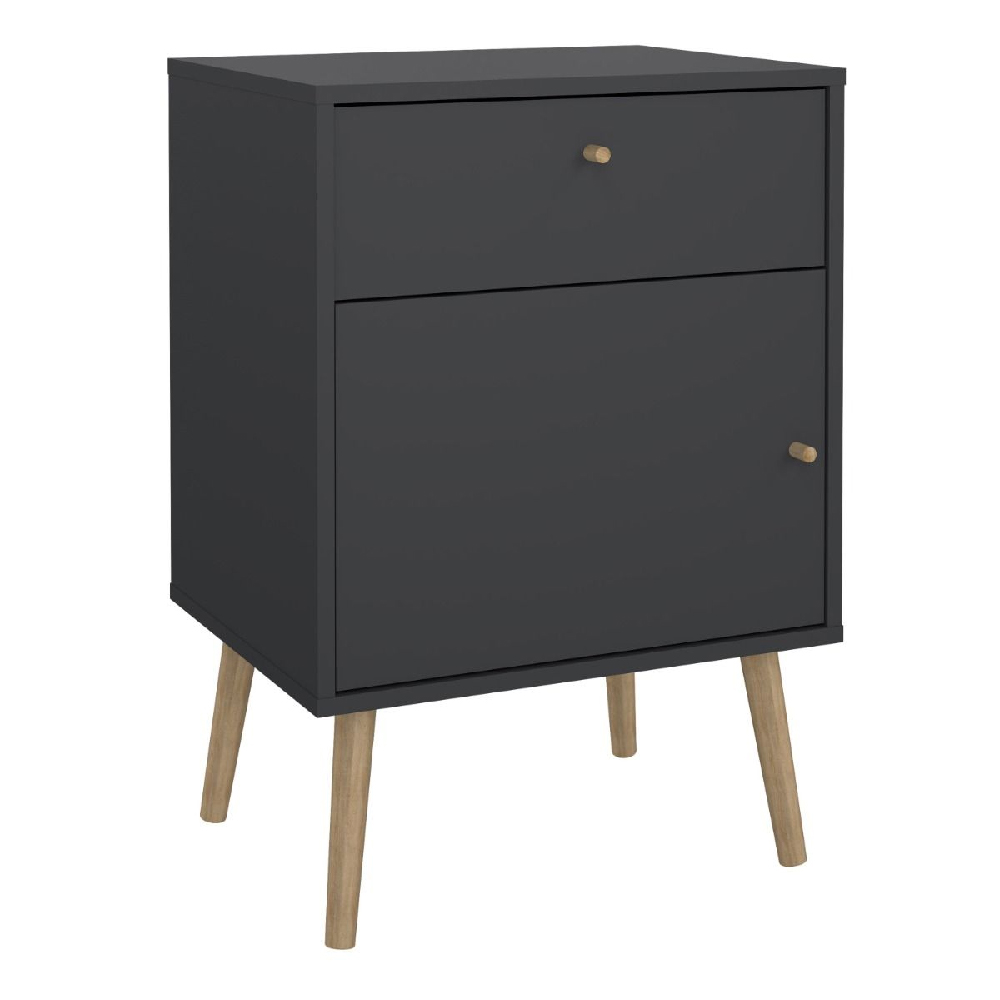 Casey Wooden Bedside Cabinet With 1 Door 1 Drawer In Dark Grey