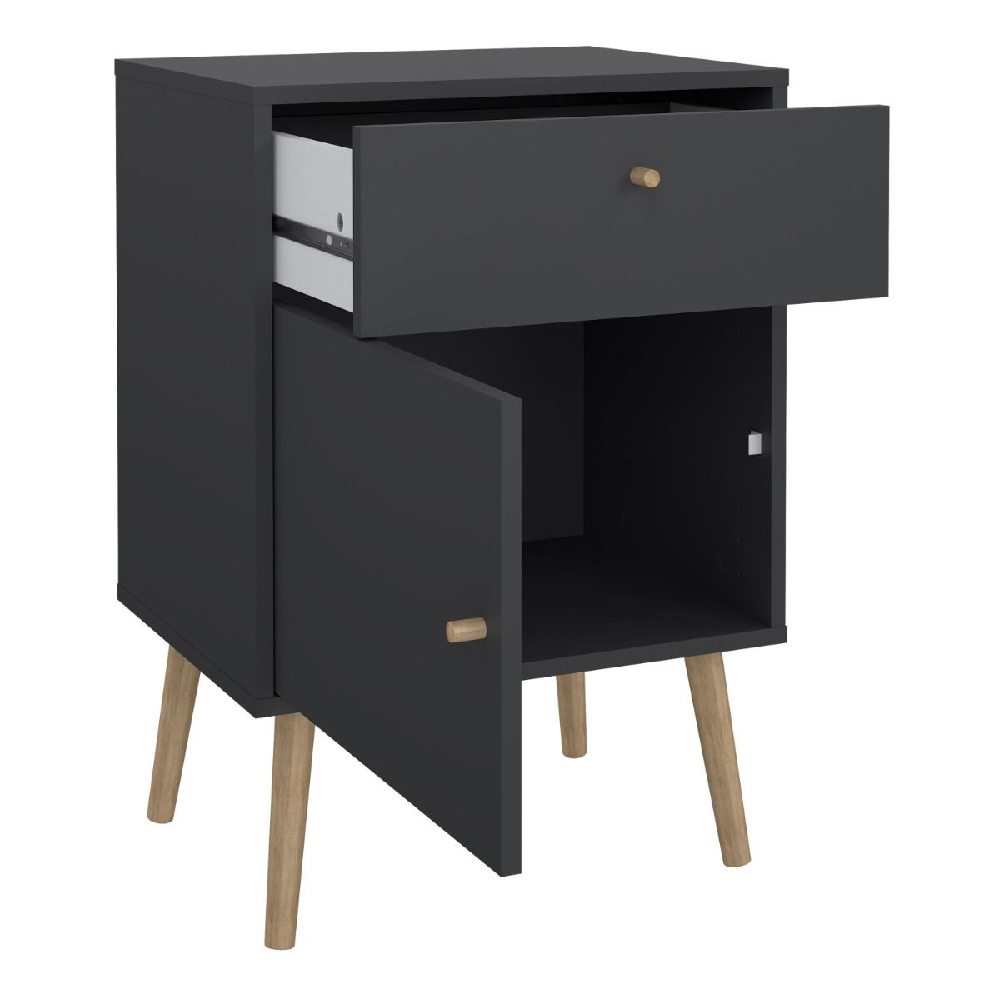 Casey Wooden Bedside Cabinet With 1 Door 1 Drawer In Dark Grey