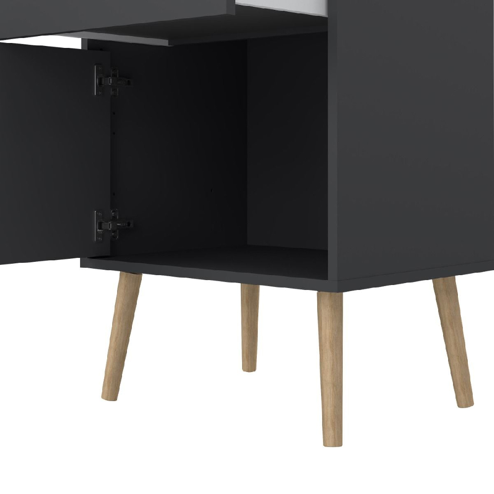 Casey Wooden Bedside Cabinet With 1 Door 1 Drawer In Dark Grey