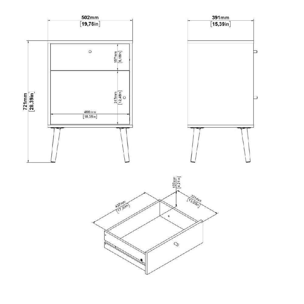 Casey Wooden Bedside Cabinet With 1 Door 1 Drawer In Dark Grey