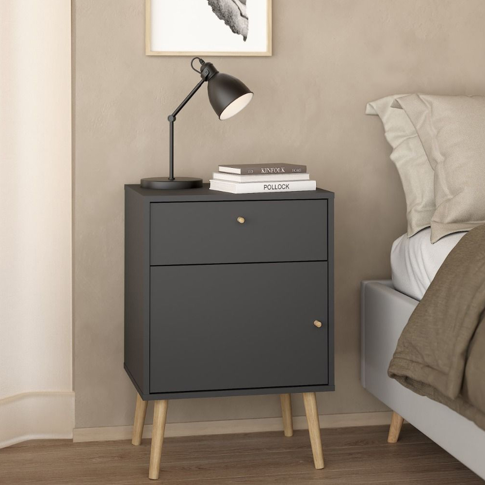 Read more about Casey wooden bedside cabinet with 1 door 1 drawer in dark grey