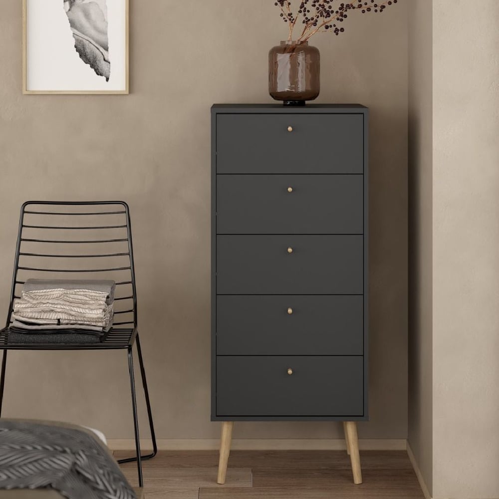 Read more about Casey wooden chest of 5 drawers in dark grey