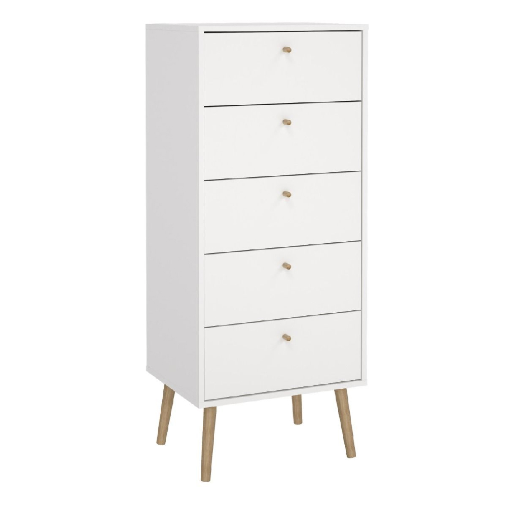 Casey Wooden Chest Of 5 Drawers In White