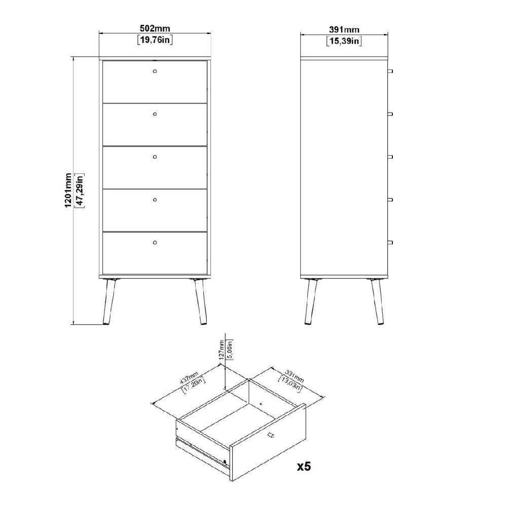 Casey Wooden Chest Of 5 Drawers In White