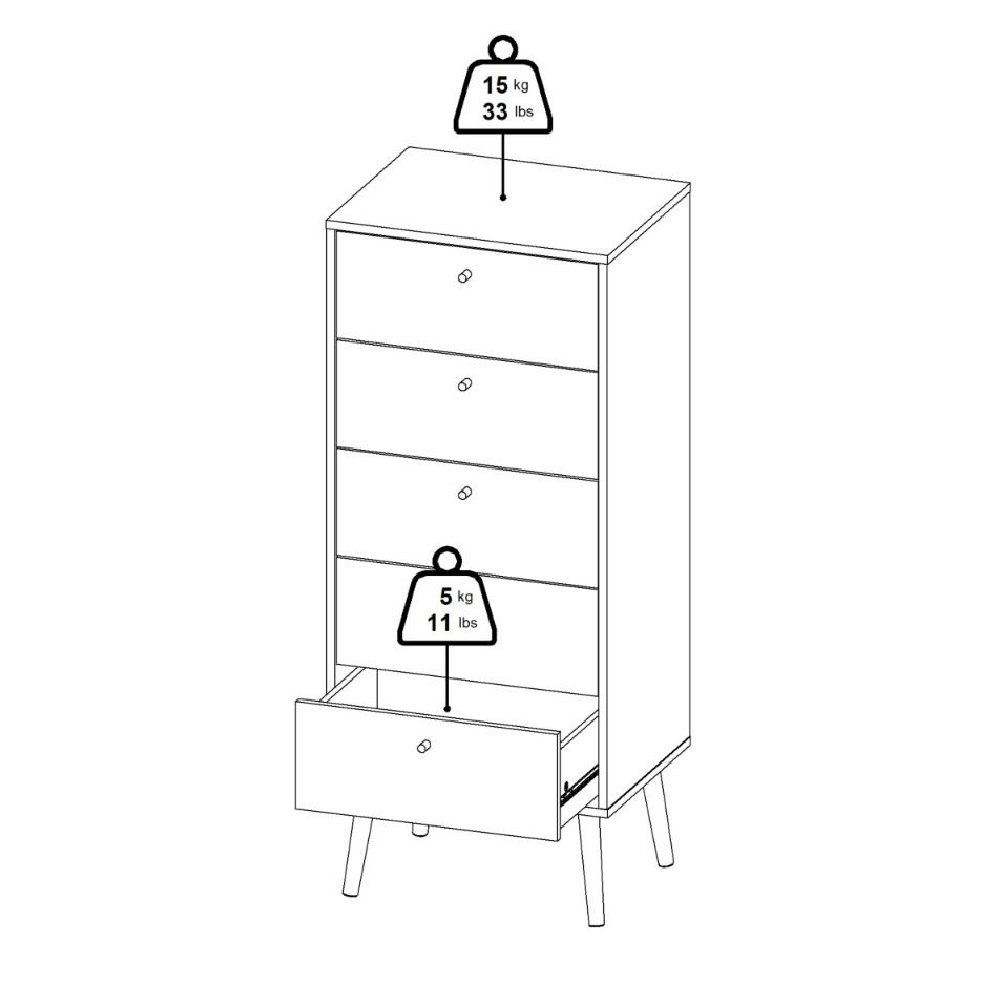 Casey Wooden Chest Of 5 Drawers In White