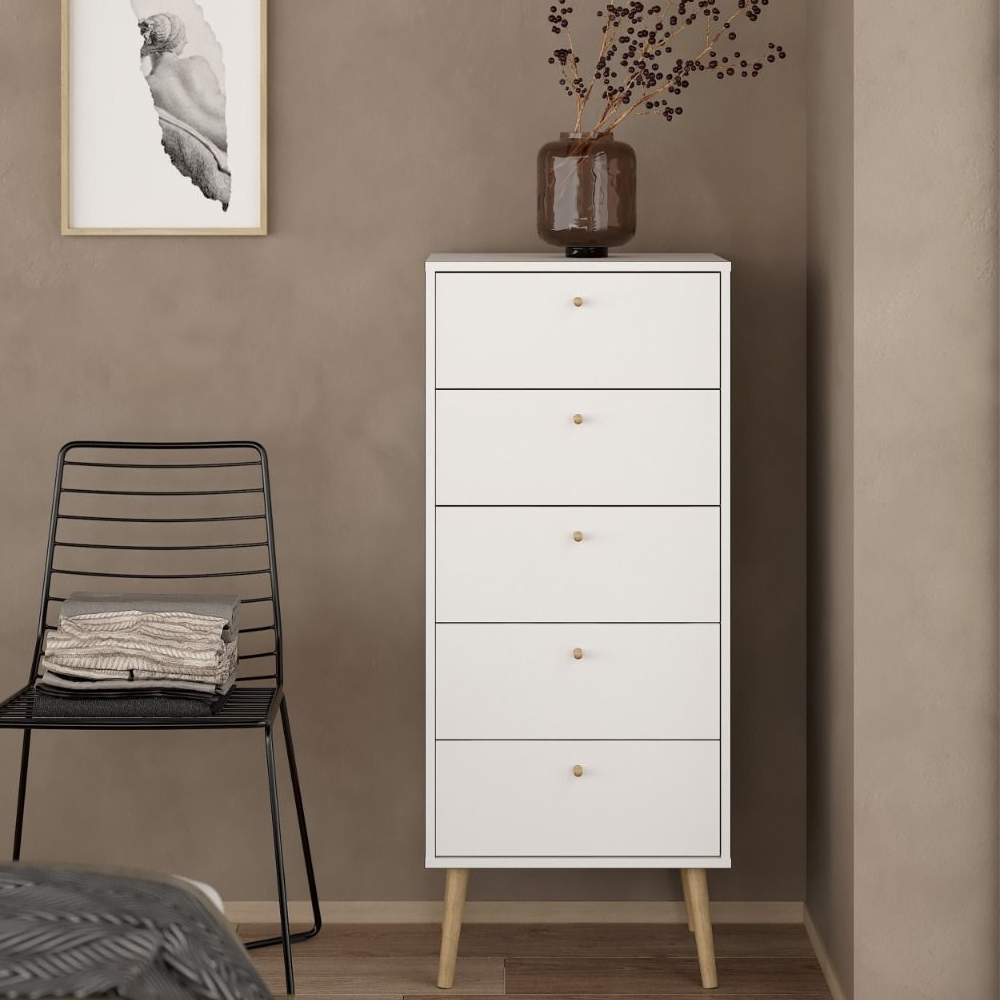 Read more about Casey wooden chest of 5 drawers in white