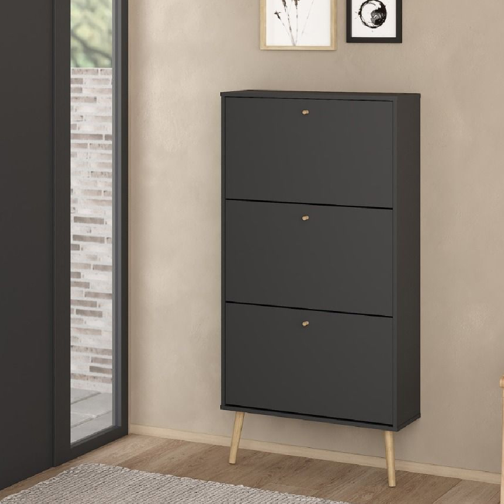 Read more about Casey wooden shoe cabinet with 3 flip doors in dark grey