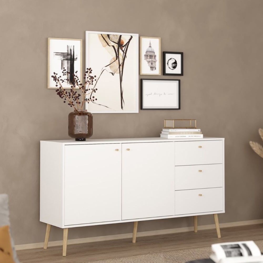 Read more about Casey wooden sideboard with 2 doors 3 drawers in white