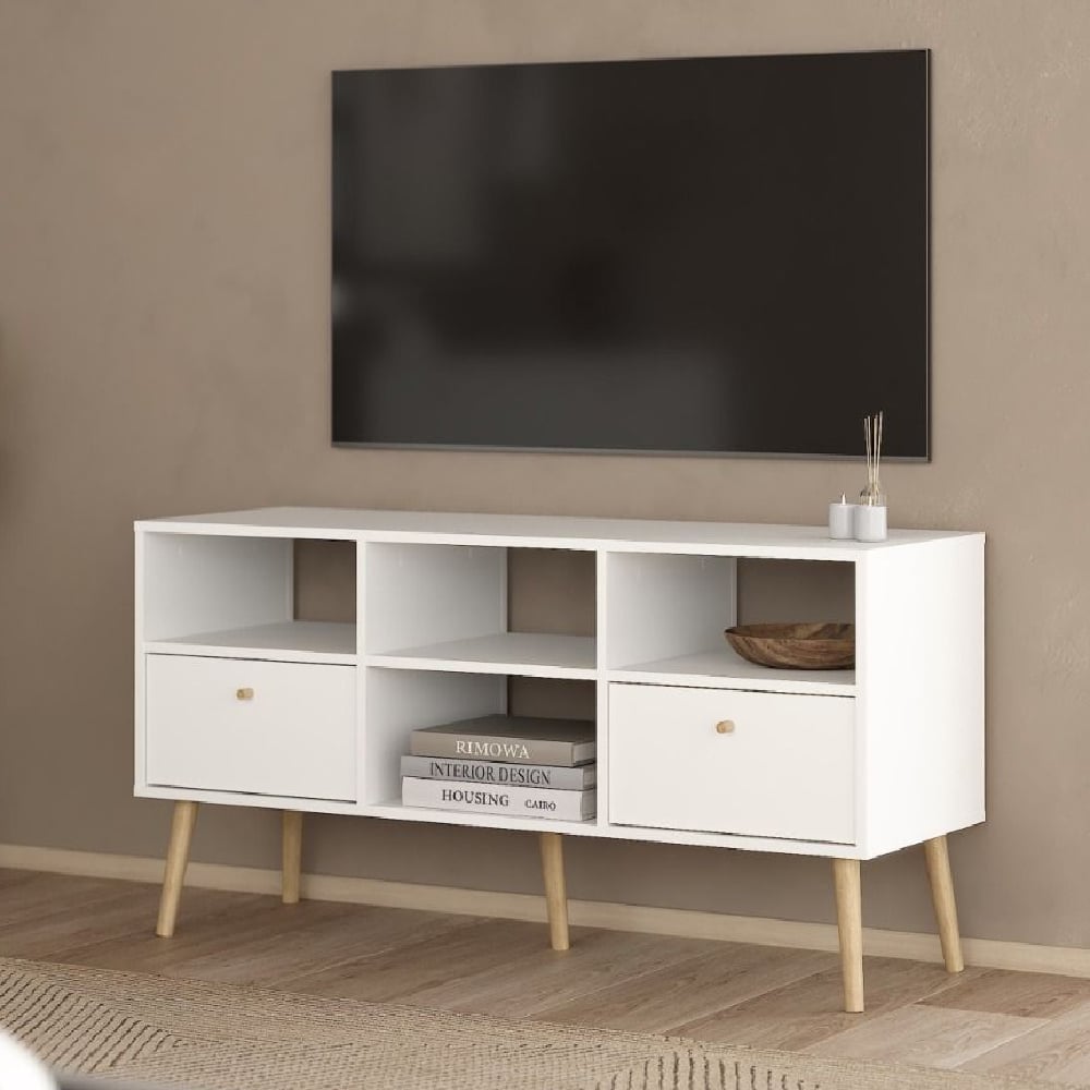 Read more about Casey wooden tv stand with 2 drawers in white