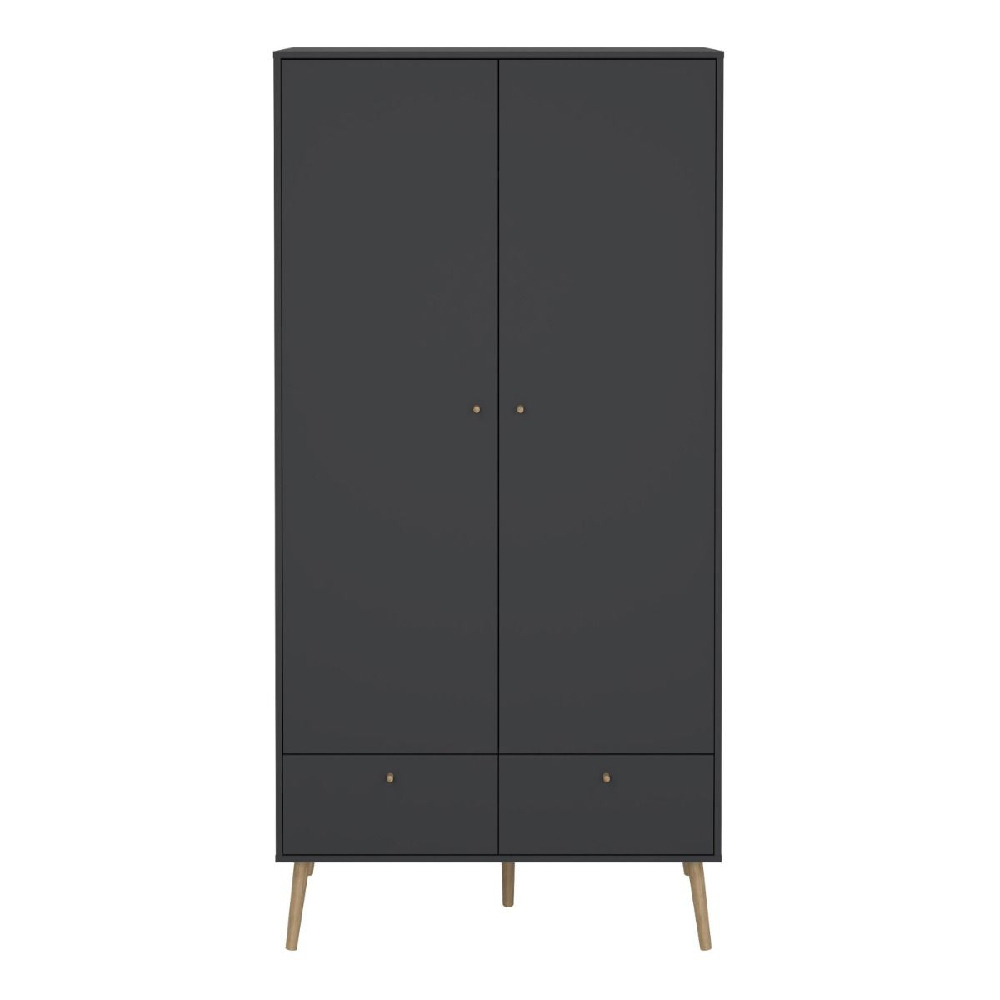Casey Wooden Wardrobe With 2 Doors 2 Drawers In Dark Grey