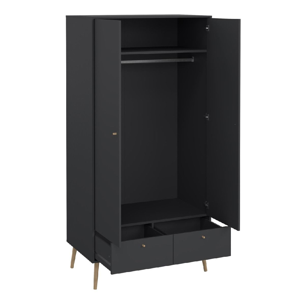 Casey Wooden Wardrobe With 2 Doors 2 Drawers In Dark Grey