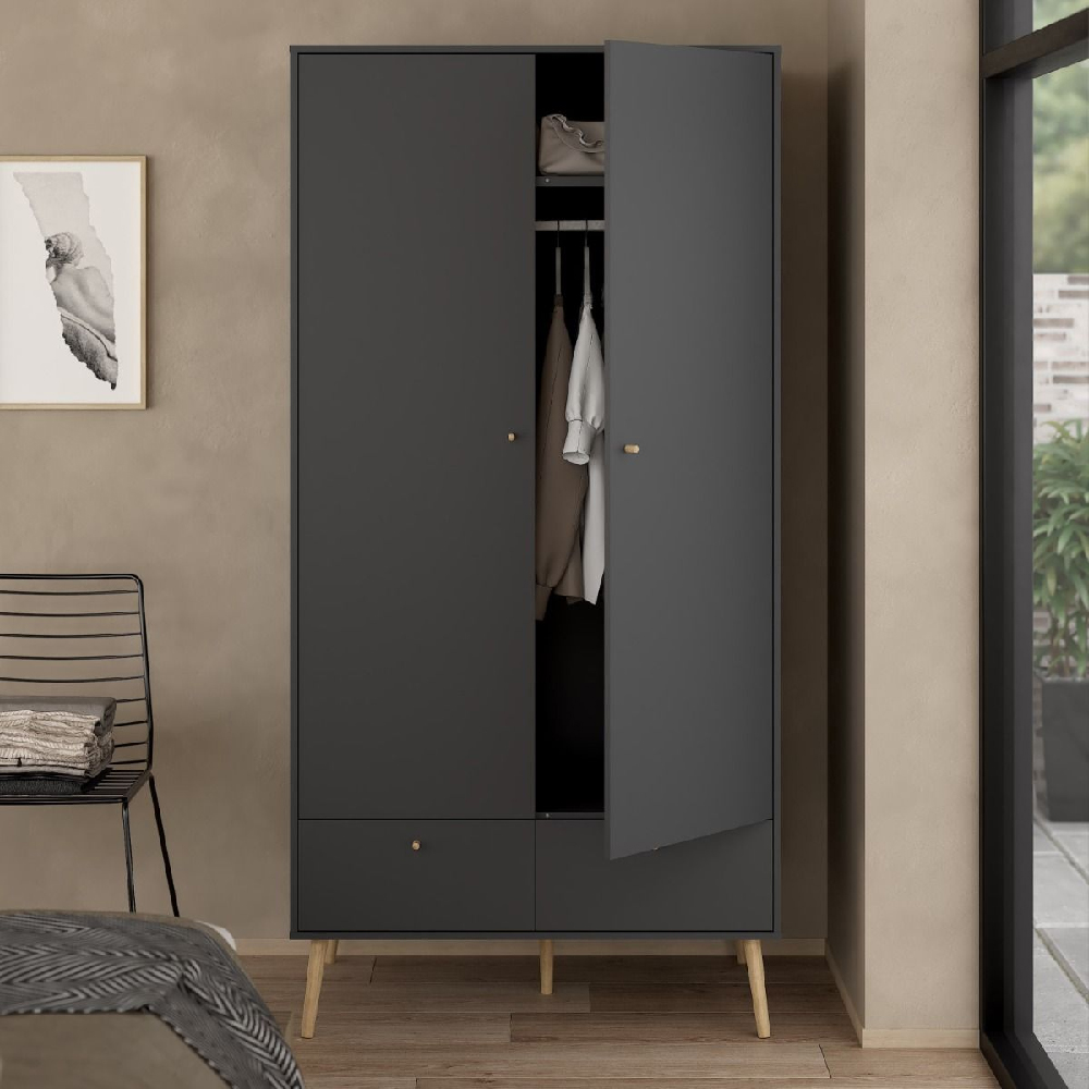 Read more about Casey wooden wardrobe with 2 doors 2 drawers in dark grey