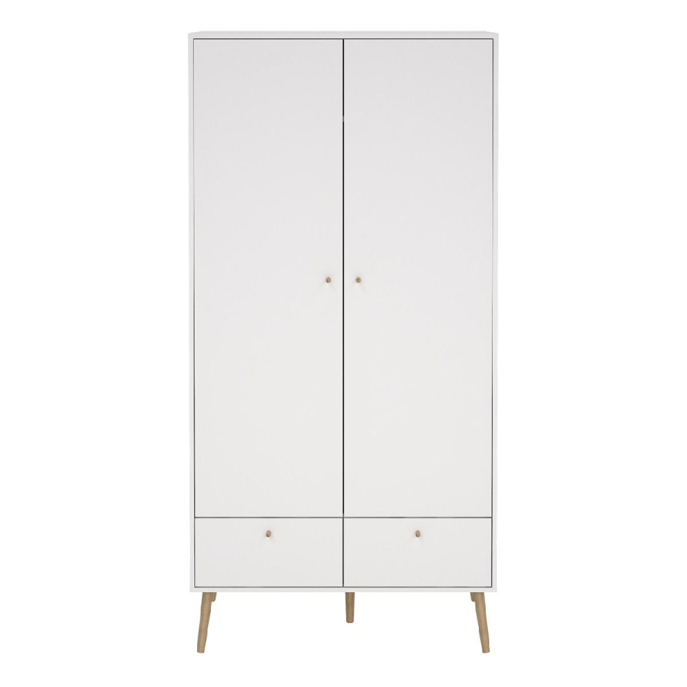 Casey Wooden Wardrobe With 2 Doors 2 Drawers In White