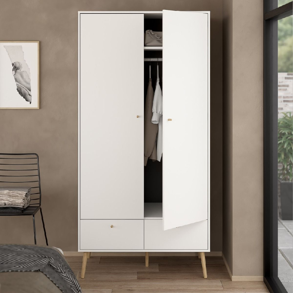 Read more about Casey wooden wardrobe with 2 doors 2 drawers in white