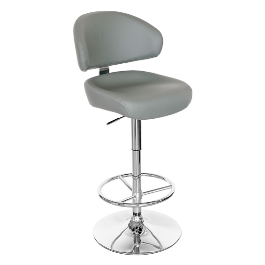 Casino Grey Leather Bar Stool With Chrome Base