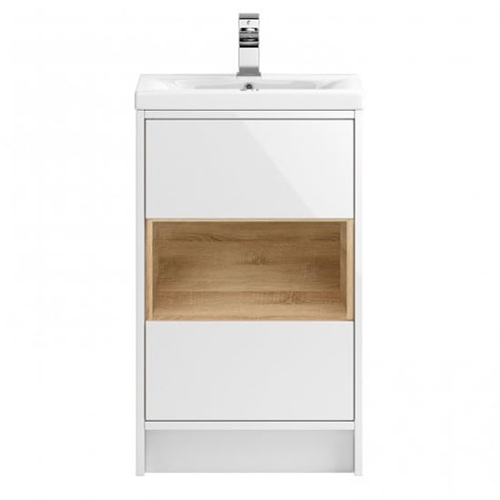 Product photograph of Casita 50cm Floor Vanity With Mid Edged Basin In Gloss White from Furniture in Fashion