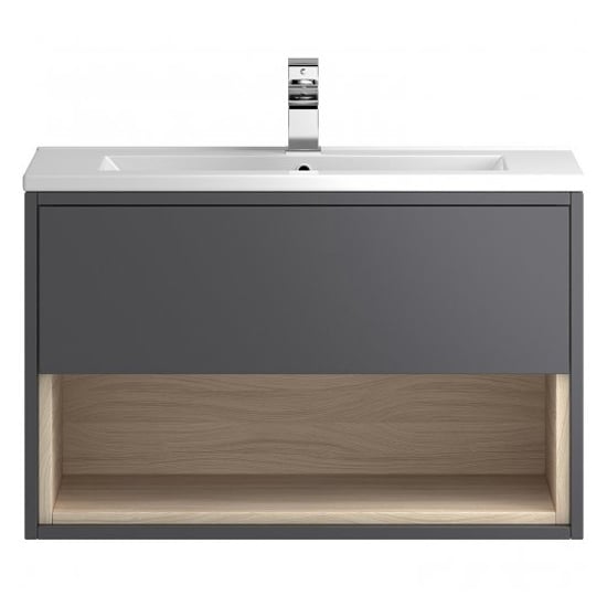 Product photograph of Casita 80cm Wall Vanity With Minimalist Basin In Gloss Grey from Furniture in Fashion