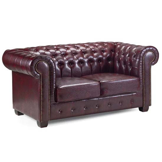 Caskey Bonded Leather 2 Seater Sofa In Oxblood Red