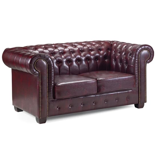 Product photograph of Caskey Bonded Leather 2 Seater Sofa In Oxblood Red from Furniture in Fashion