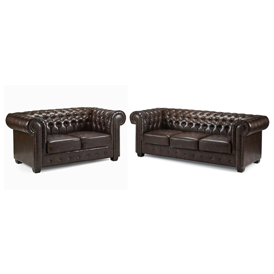 Caskey Bonded Leather 3+2 Seater Sofa Set In Antique Brown