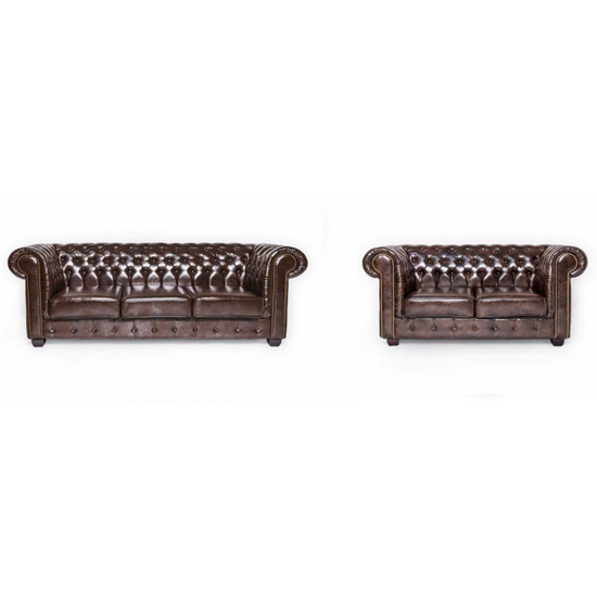 Read more about Caskey bonded leather 3 seater 2 seater sofa in antique brown