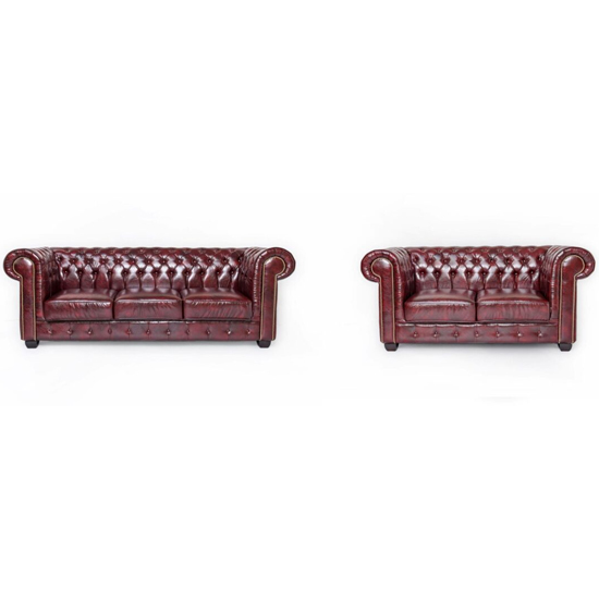 Read more about Caskey bonded leather 3 seater and 2 seater sofa in oxblood red