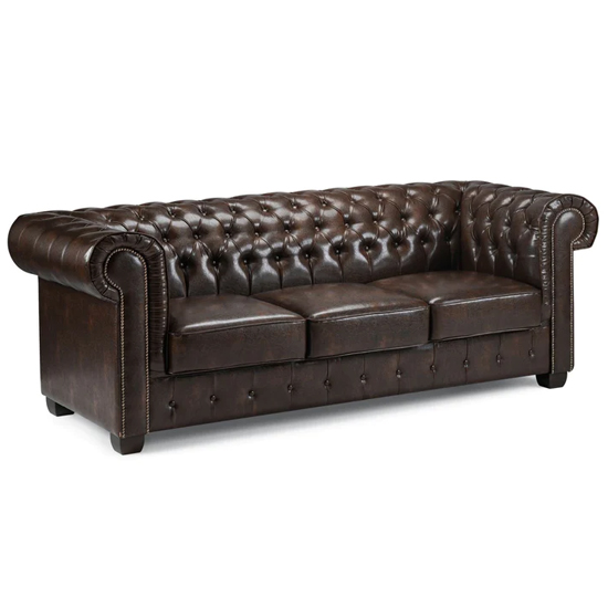 Product photograph of Caskey Bonded Leather 3 Seater Sofa In Antique Brown from Furniture in Fashion