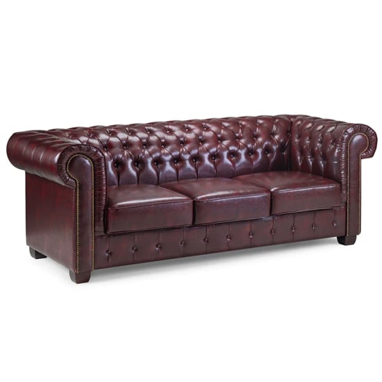 Product photograph of Caskey Bonded Leather 3 Seater Sofa In Oxblood Red from Furniture in Fashion