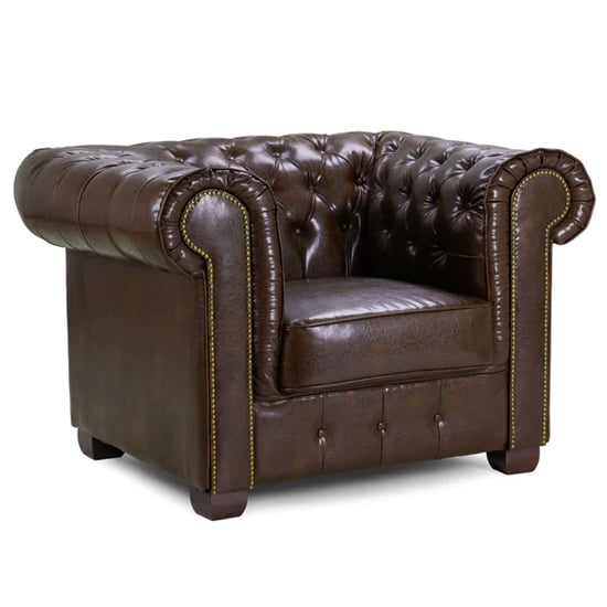 Product photograph of Caskey Bonded Leather Armchair In Antique Brown from Furniture in Fashion