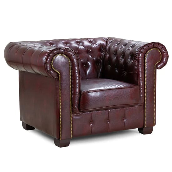 Product photograph of Caskey Bonded Leather Armchair In Oxblood Red from Furniture in Fashion
