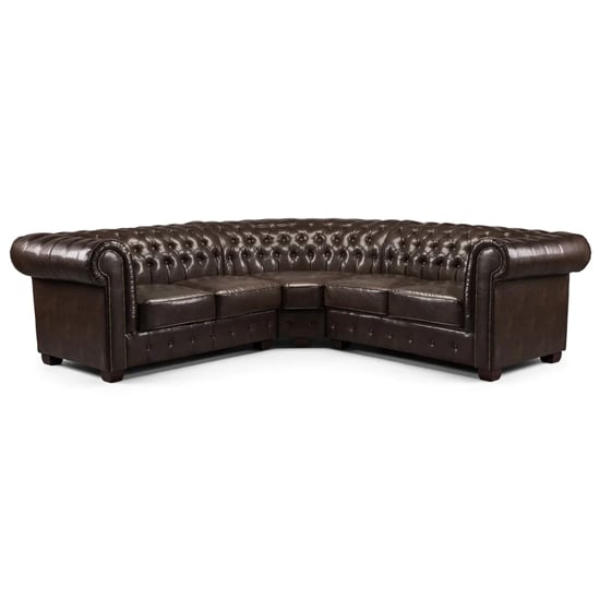 Product photograph of Caskey Bonded Leather Corner Sofa In Antique Brown from Furniture in Fashion