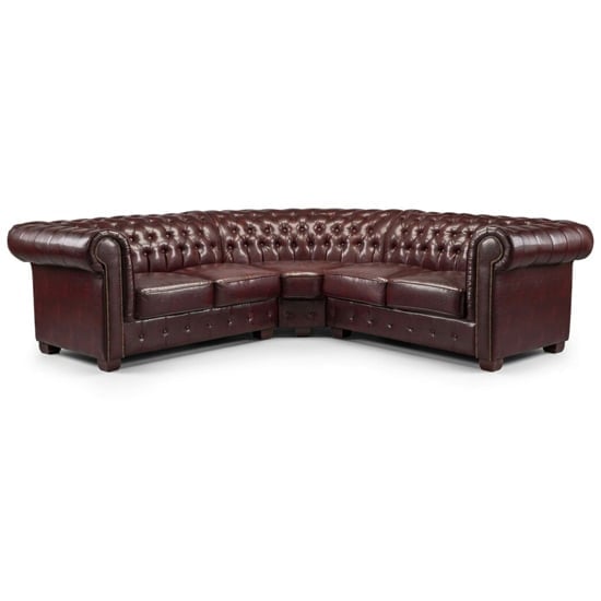 Product photograph of Caskey Bonded Leather Corner Sofa In Oxblood Red from Furniture in Fashion